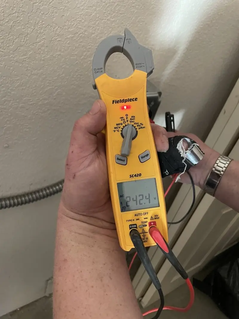 Voltage testing with clamp meter during Generator Installation in Prunedale